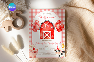 Farm Animal First Birthday Invite