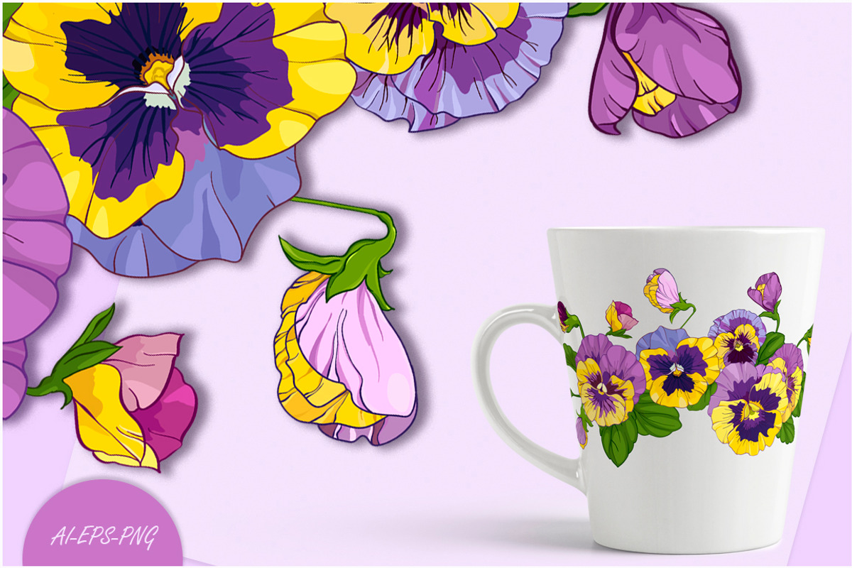 Pansies violets floral collection, an Illustration by EshaStudio (Photo 5 of 8)