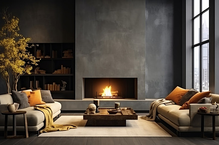 Living room with an industrial-style, an Architecture Photo by GFXCity