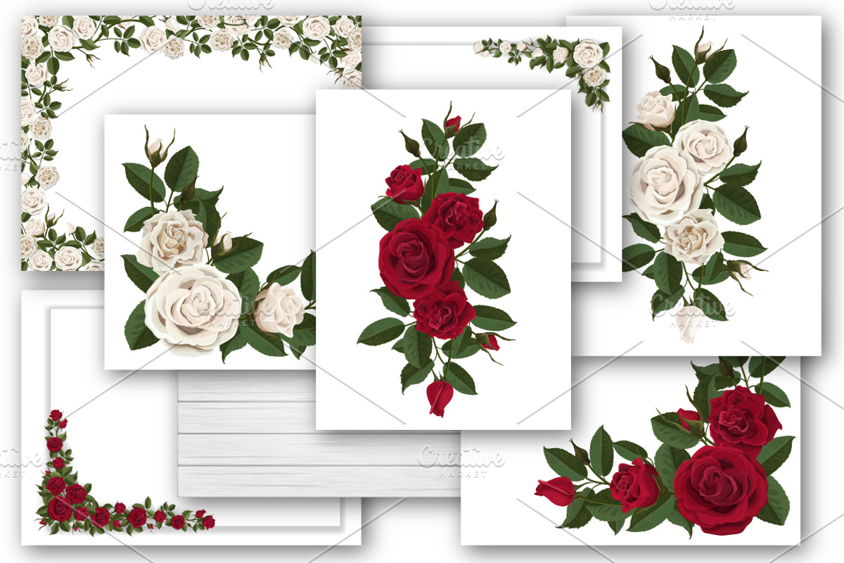 Set of white and red vector roses, an Illustration by belander (Photo 10 of 10)