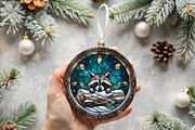 Stained Glass Raccoon Ornament Art, a Seasonal Illustration by CrexoraLab (Thumbnail 3 of 3)