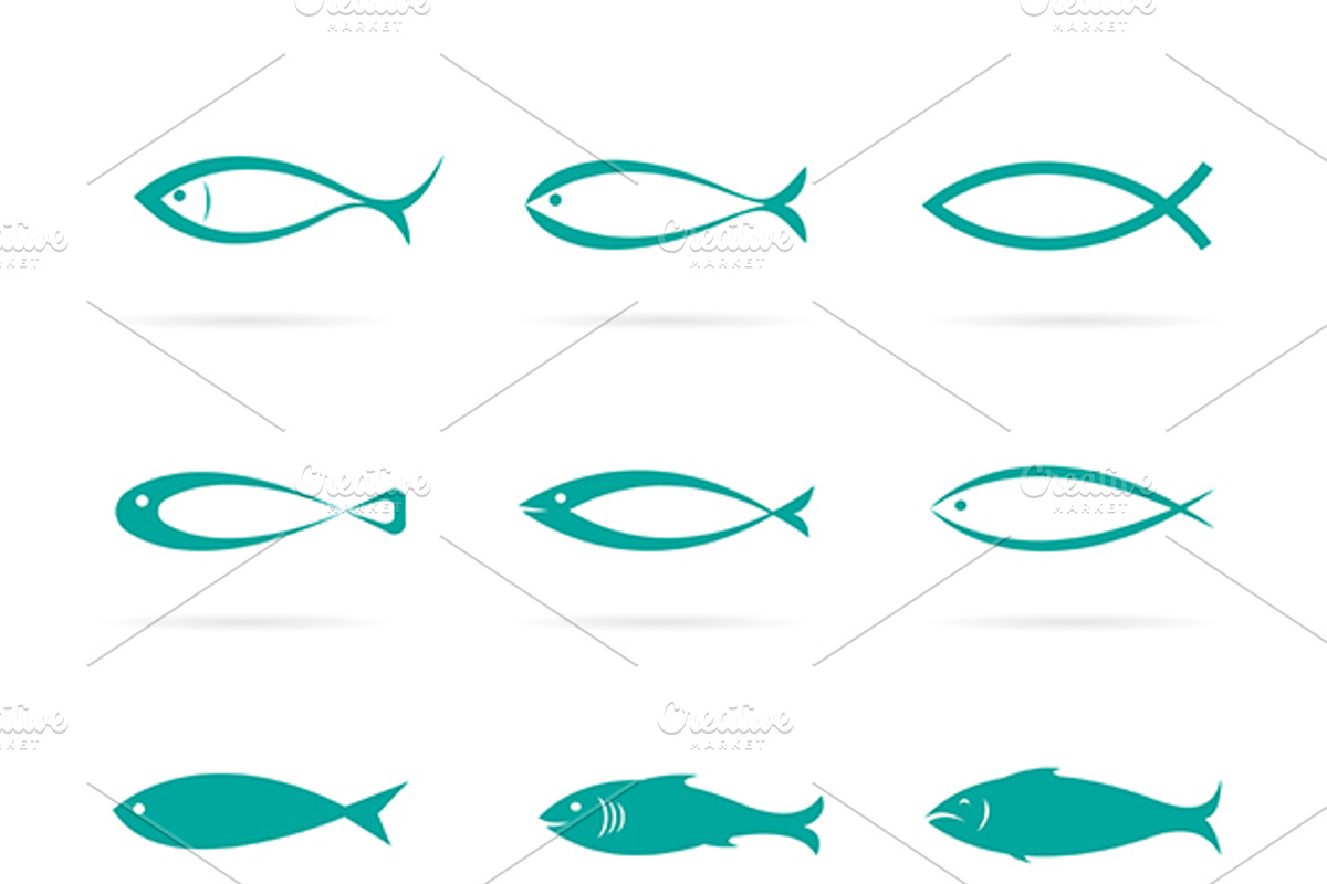 Set of vector fish icons., an Outline Icon by yod67