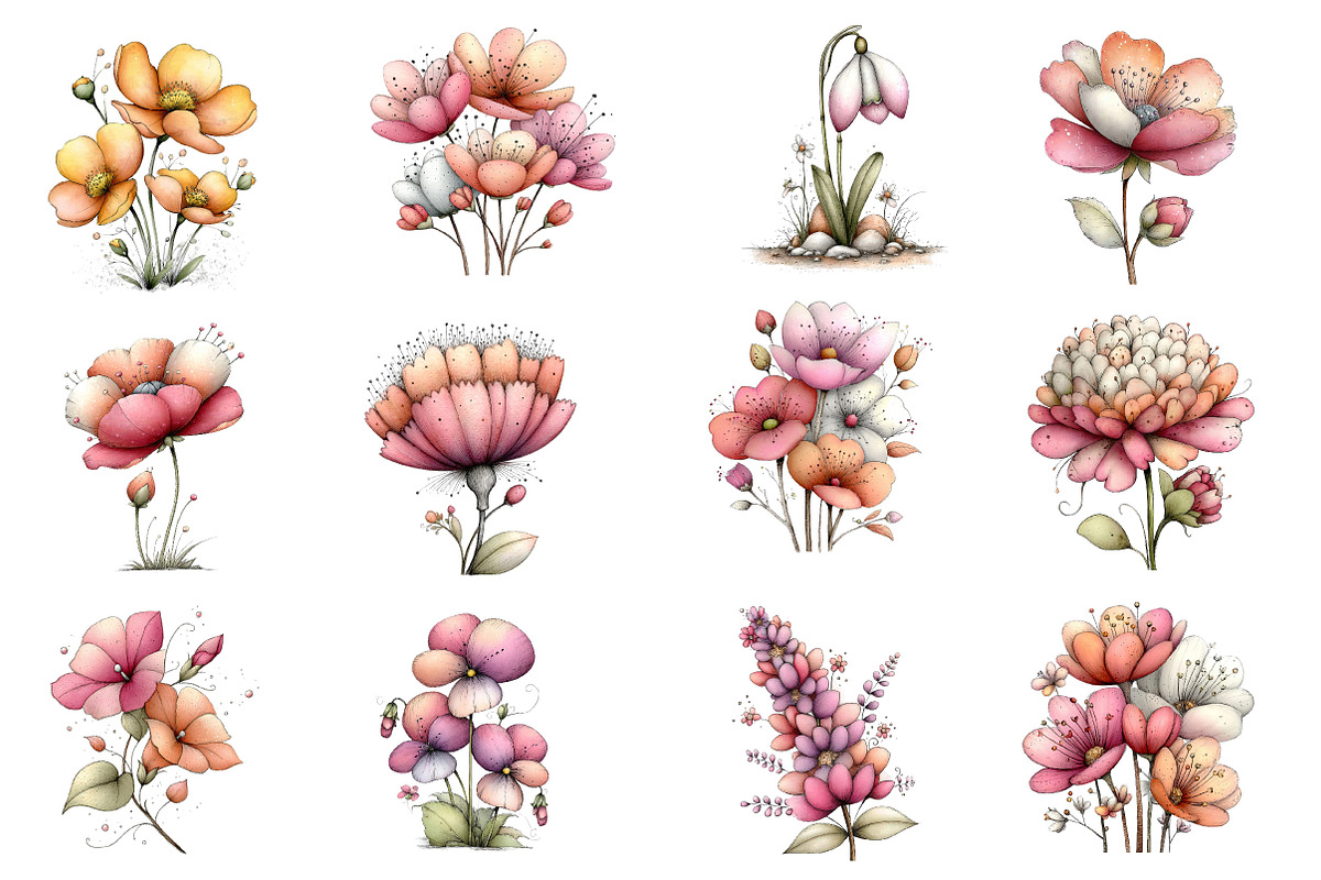 Whimsical Spring Wildflower Clipart, an Illustration by Dream Creation (Photo 2 of 6)
