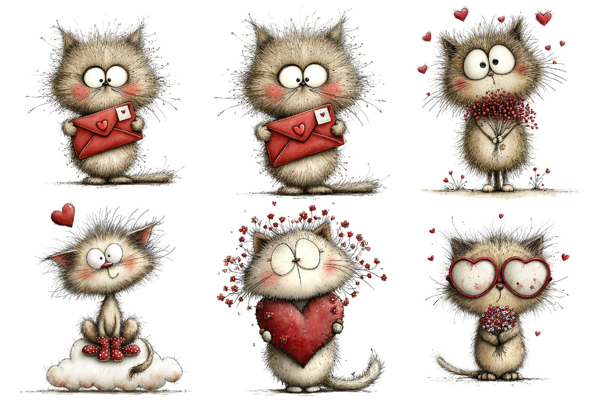 Whimsical Cats Valentine's Day Clipa, an Illustration by Pixels.Craft (Photo 4 of 5)