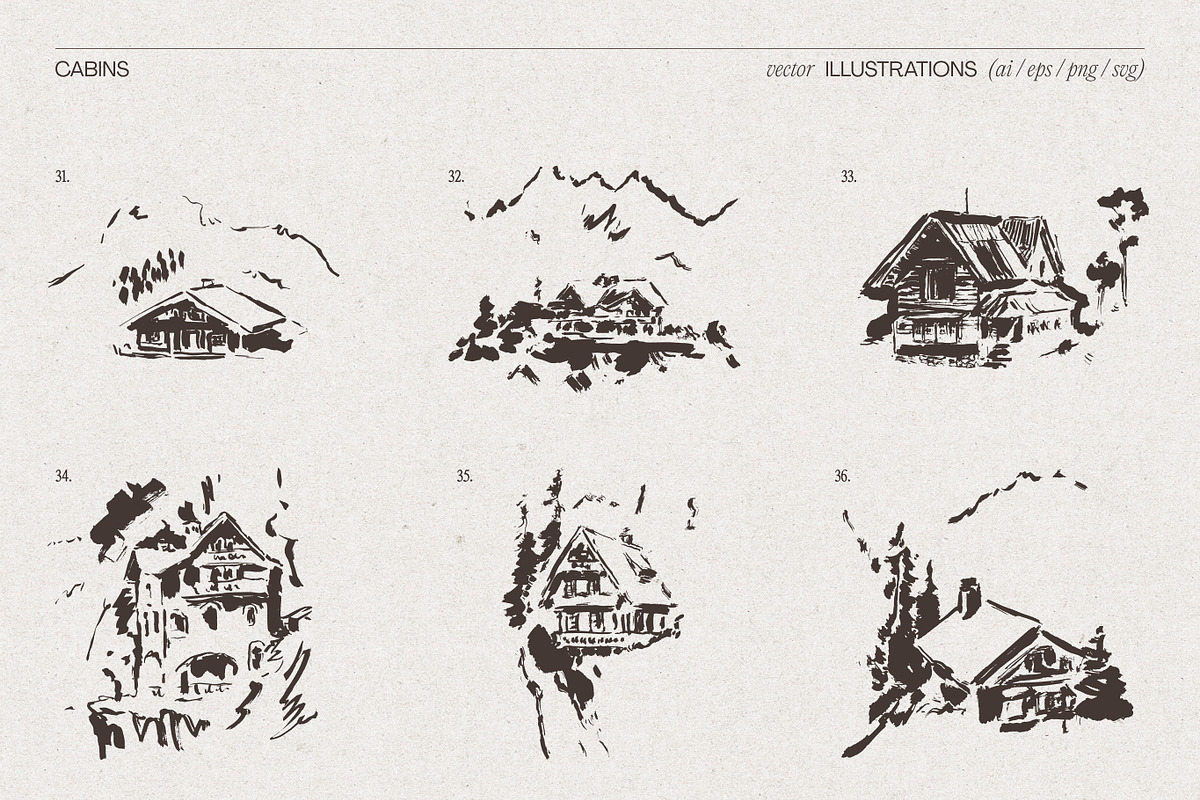 Huge Collection of Cabin Sketches, an Empty State Illustration by TheMountBirdStudio (Photo 9 of 15)