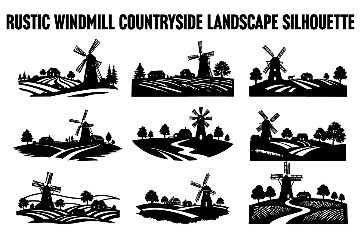 Dutch Windmill Field Set, an Illustration by Designs_River (Photo 1 of 10)