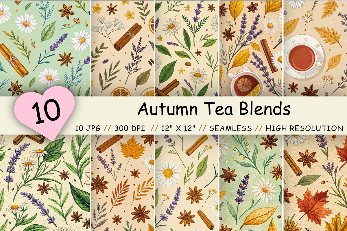 Autumn Tea Blends Digital Paper, a Pattern Graphic by FloridPrintables (Photo 1 of 7)