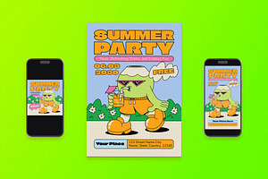 Retro Summer Party Flyer Set, a Flyer Template by Aiyari Graphic