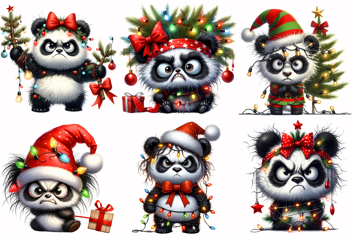 Grumpy Christmas panda clipart, an Animal Illustration by AnetArtStore (Photo 2 of 7)
