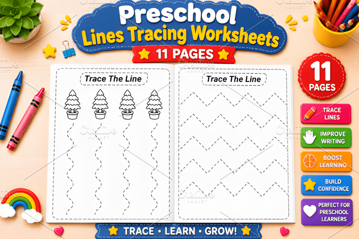 Preschool Line Tracing Worksheets, a Decorative Illustration by Design Station (Photo 2 of 3)