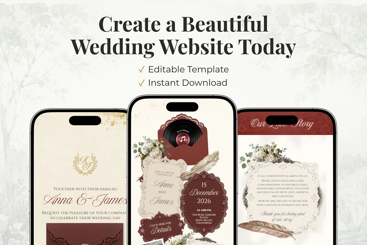 Vintage Burgundy Wedding Website, a Landing Page Template by Everyday Perfection (Photo 13 of 13)