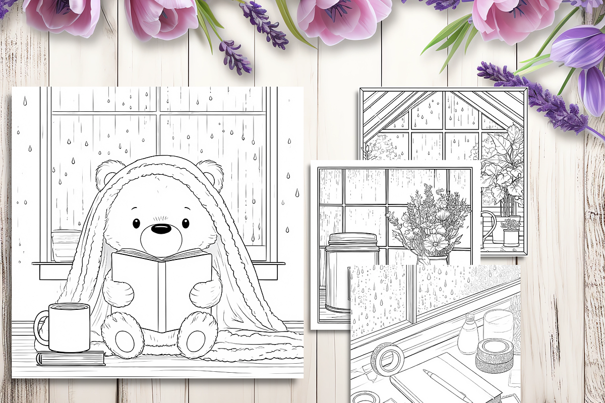 Rainy Day Cozy Coloring Pages Bundle, a Brochure Template by LA Design (Photo 7 of 10)