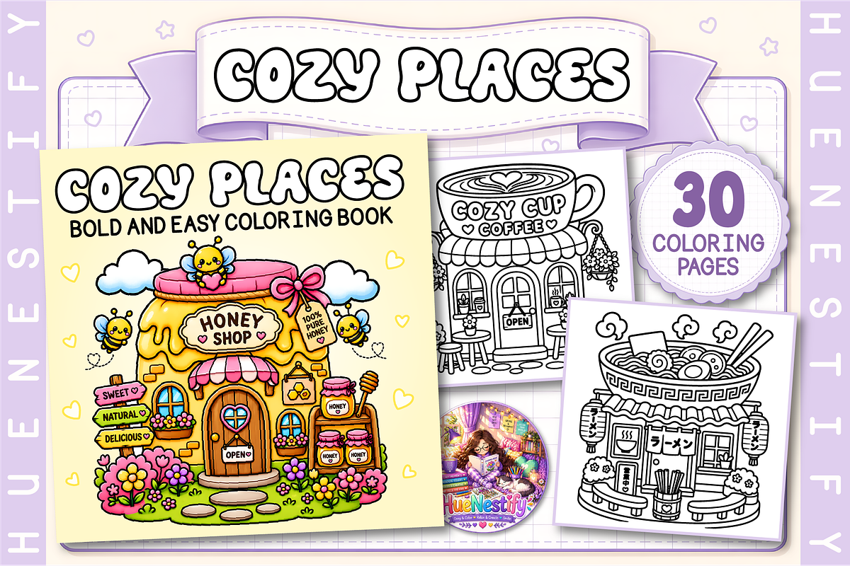 Cozy Places Coloring Book, a Decorative Illustration by HueNestify (Photo 1 of 4)