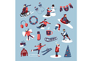 Winter Activities Vector Set, a Seasonal Illustration by Zonda (Thumbnail 2 of 13)