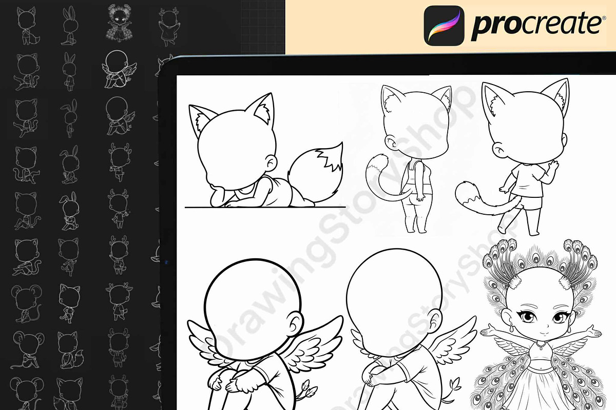 Procreate Chibi Girl Animal Stamps 2, a Brush Add-On by DrawingStoryShop (Photo 4 of 6)