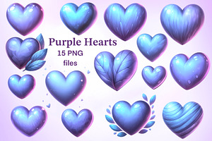 Purple hearts PNG without background