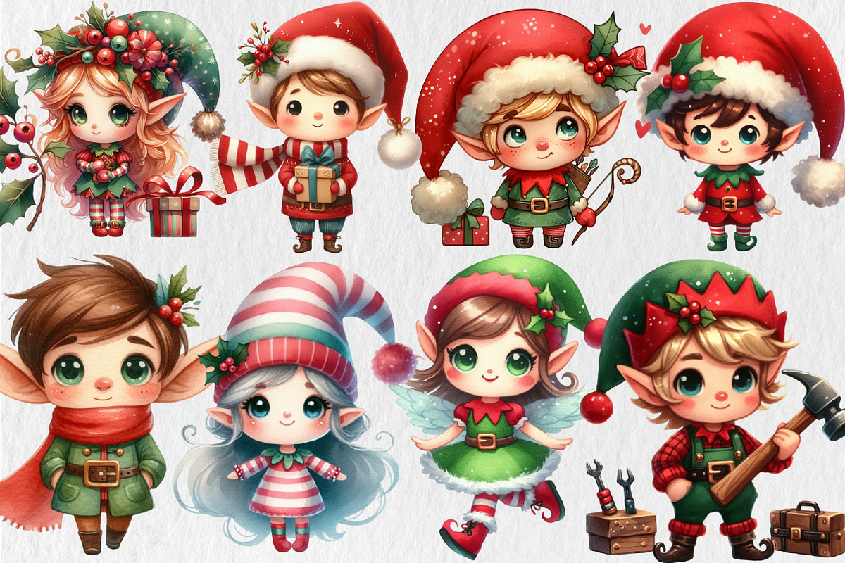 Whimsical Chibi Elf Clipart, a Seasonal Illustration by Rose Art (Photo 4 of 4)