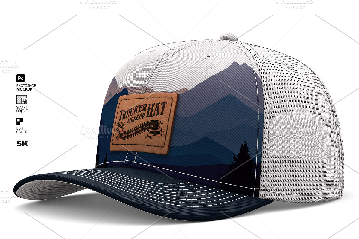 Fully Editable Trucker Hat Mockup PS, a Hat Mockup by LESZ Design (Photo 4 of 8)