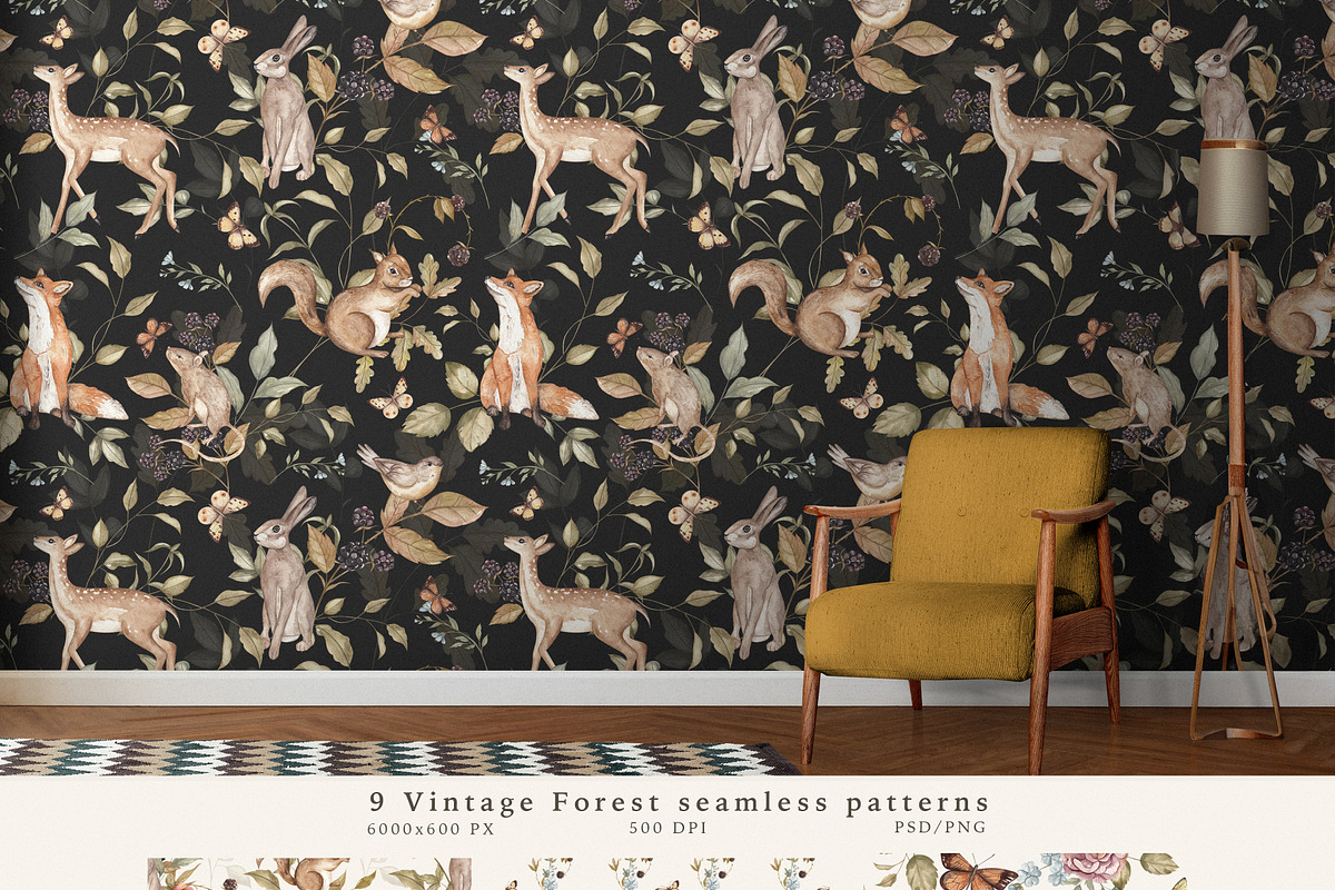 Vintage Forest. Watercolor clipart, an Animal Illustration by Ooh Lily (Photo 4 of 22)