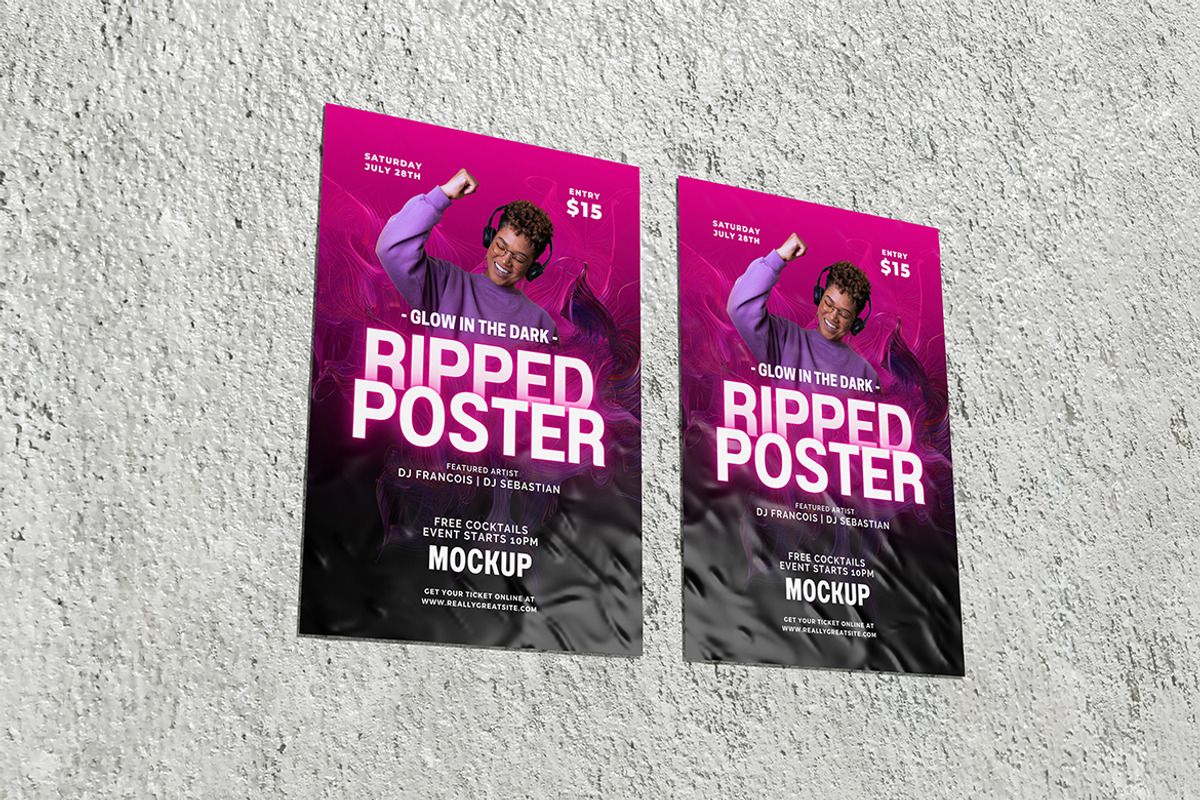 Ripped Poster Mockup, an Advertising Mockup by HanaSaka_Studio