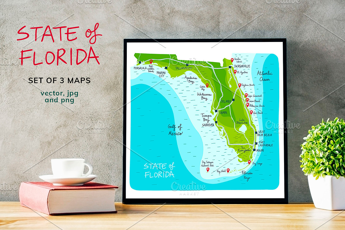 Florida maps, an Education Illustration by Illustrationsforteachers (Photo 4 of 4)
