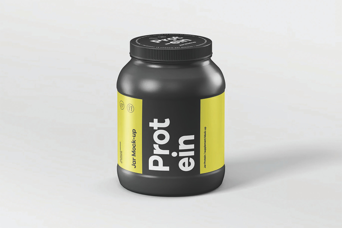 Protein Pouch & Jar Pack Mockup, a Packaging Mockup by DesignRushMarket (Photo 5 of 8)