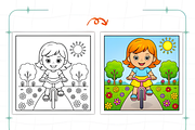 Spring Girl Activities Coloring Page, a Decorative Illustration by Ink Gallery (Thumbnail 8 of 8)