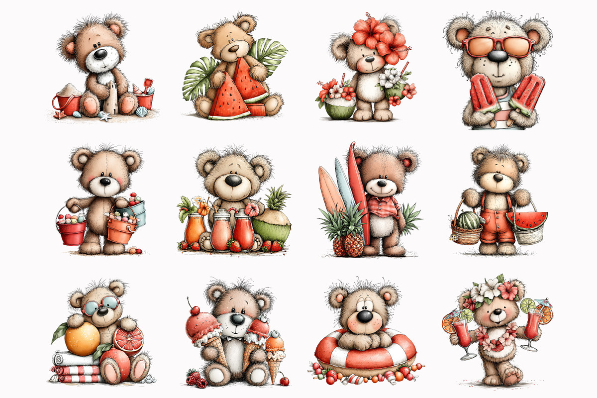 Whimsical Summer Teddy Bear Clipart, a Seasonal Illustration by Design Market (Photo 3 of 4)