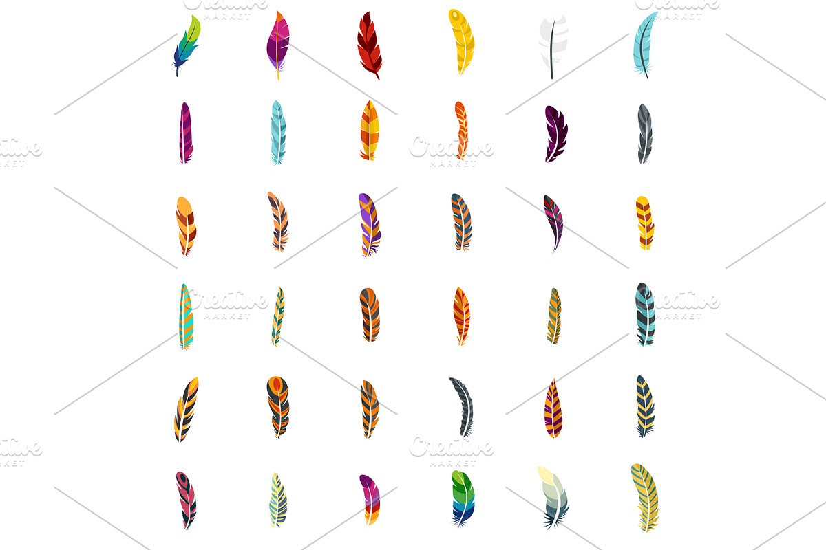 Feather icon set, flat style, an Animal Illustration by Ylivdesign
