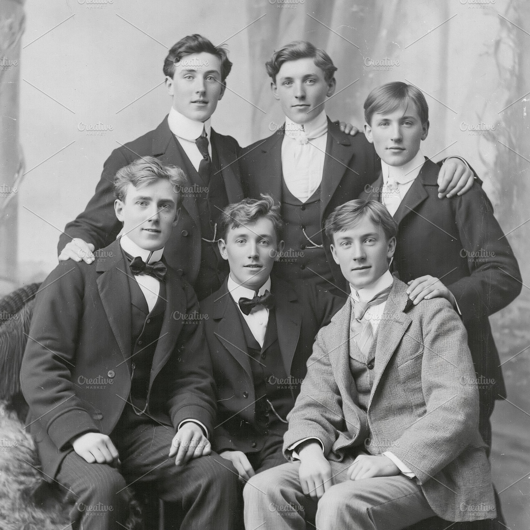 Group of young men dressed in formal Edwardian suits, vests, and, a Person Photo by Studio ANNA
