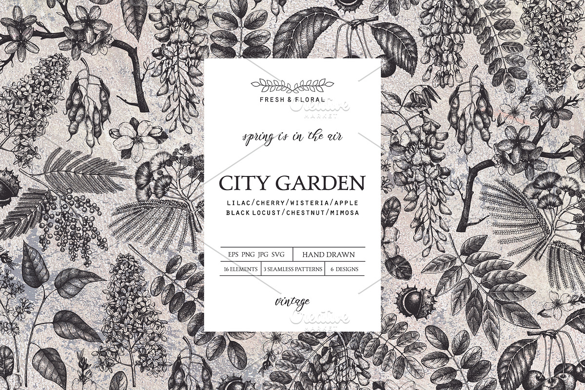 Garden trees sketches. Floral vector, a Decorative Illustration by Yevheniia (Photo 1 of 9)