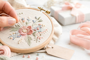 Handmade embroidery with floral desi, a Photo by Dvoevnore photos