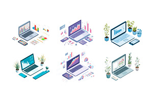 Laptop workspace isometric vector, a Technology Illustration by Onyx