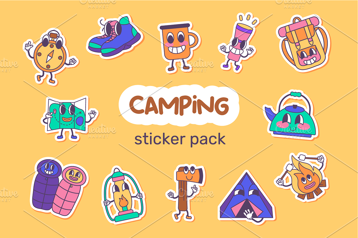 Camping sticker pack, a Decorative Illustration by Kate Liusto (Photo 1 of 6)