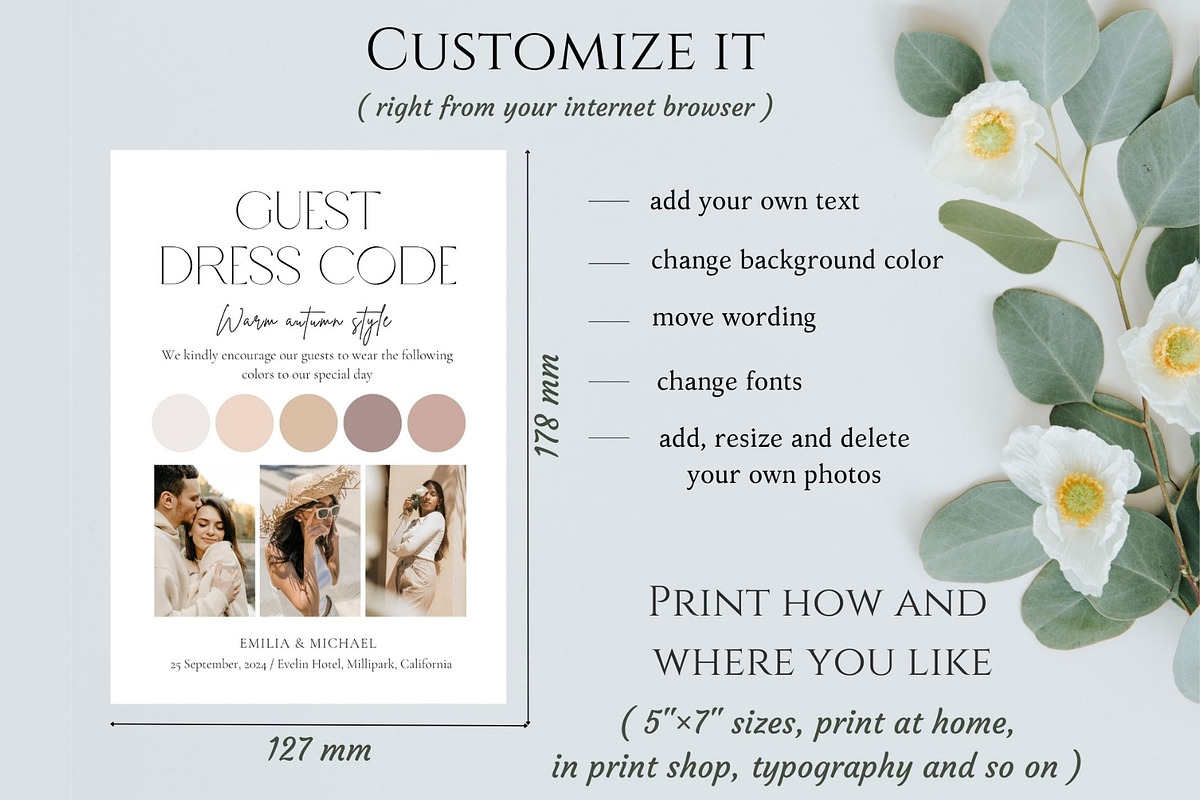Guest dresscode with photo card, a Stationery Template by EvaTemplates (Photo 4 of 7)