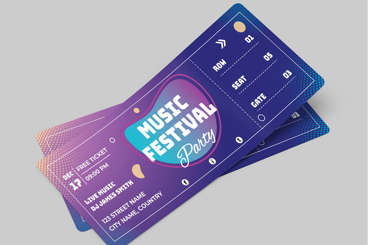 Music Festival Ticket Design Layout, a Stationery Template by MightyDesign (Photo 2 of 5)