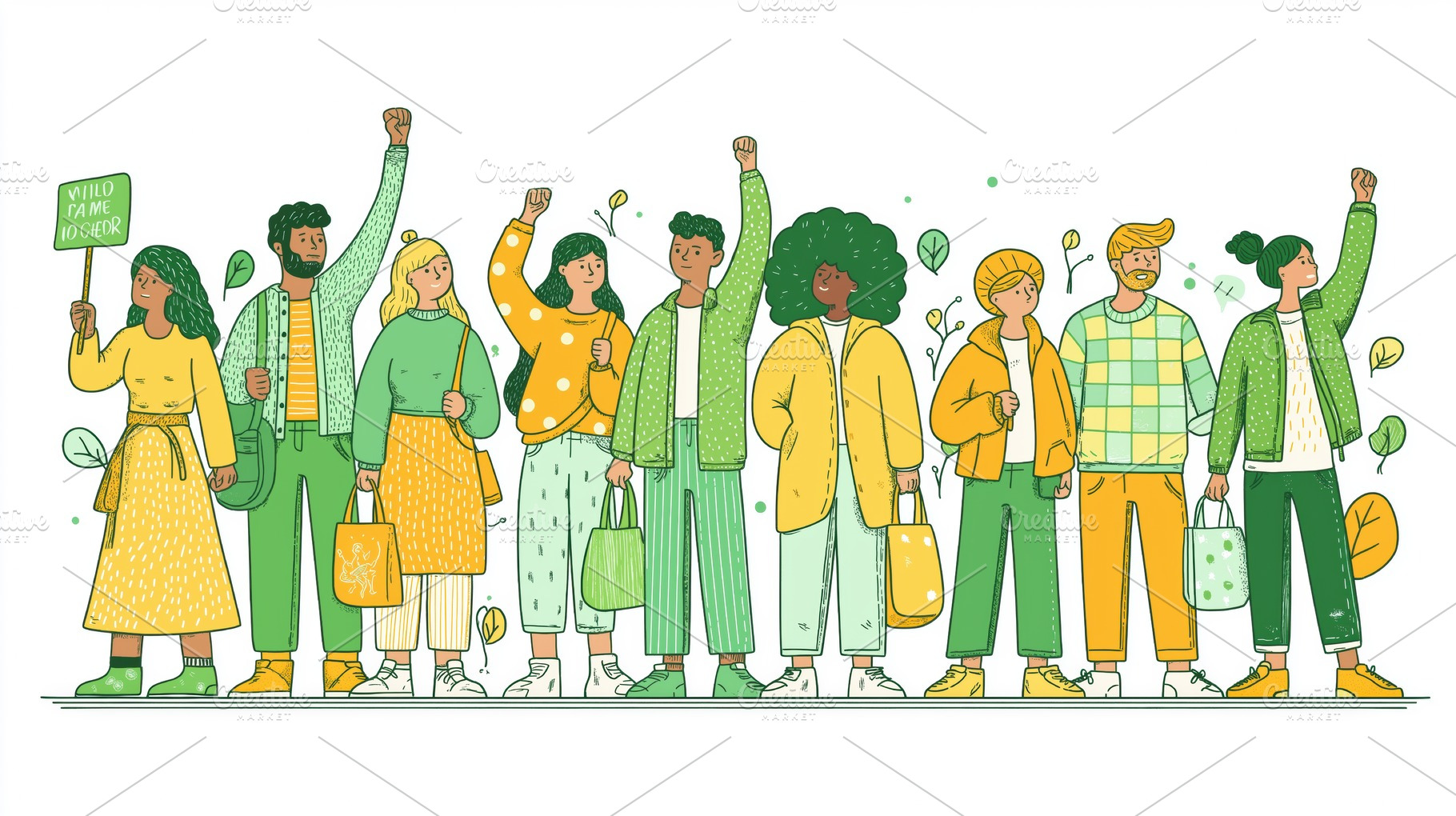 A diverse group of people standing together, raising their fists in solidarity., a Person Photo by Textures & Backgrounds