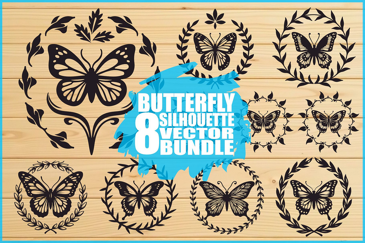 Butterfly Wreath Clipart Set, an Illustration by musafir_fashion (Photo 1 of 9)