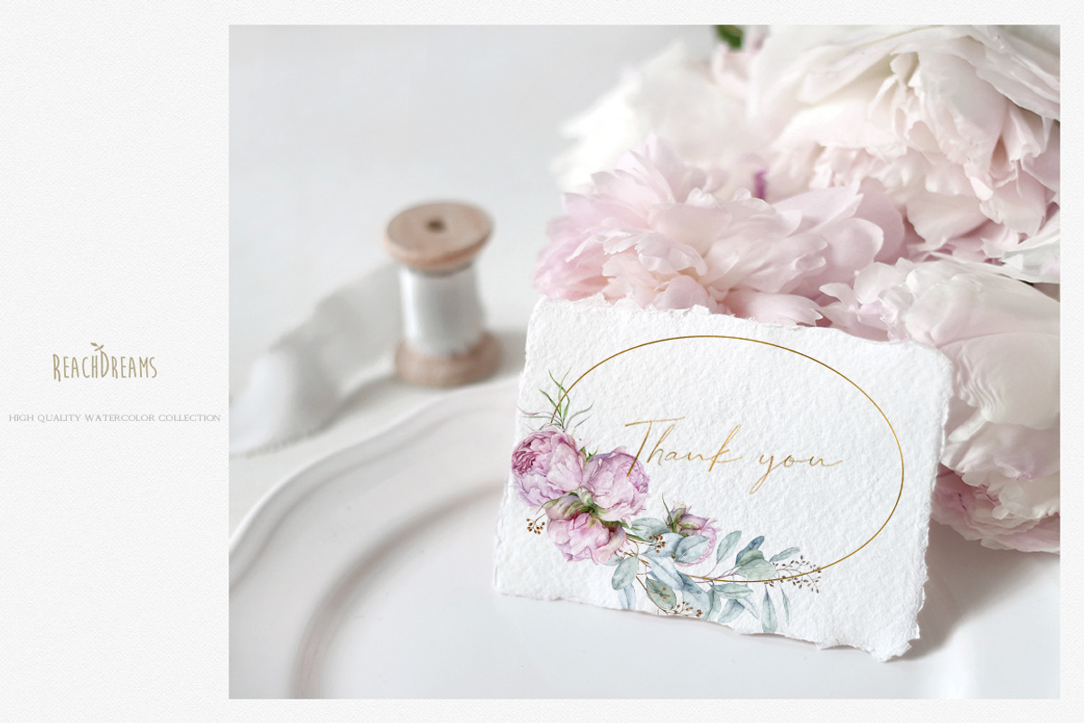 Pink Peonies and Eucalyptus clipart, a Decorative Illustration by ReachDreams (Photo 6 of 10)