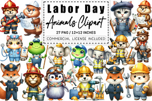 Watercolor Labor Day Animals Clipart, a Graphic by CitraGraphics