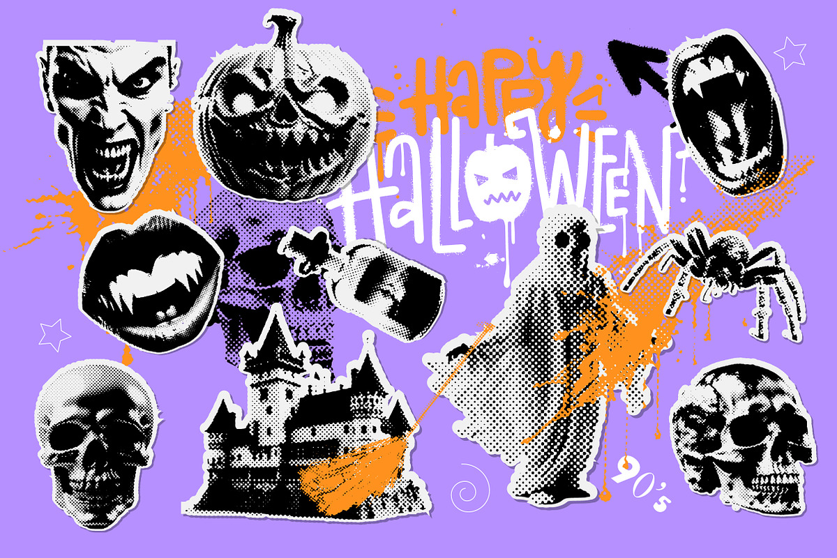 Retro halftone Halloween collection, a Texture Illustration by Lana Sham (Photo 4 of 20)