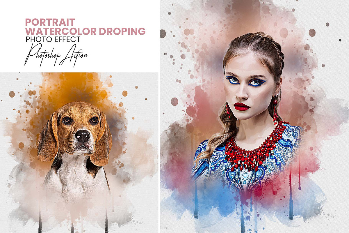 Portrait Watercolor Dropping Action, an Action Add-On by Photoshop Action (Photo 1 of 7)