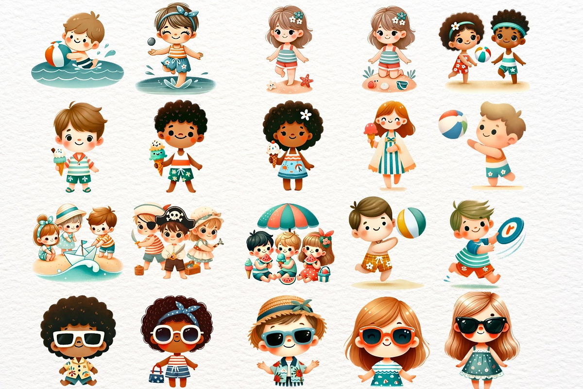 Cute Beach Children Clipart, a Seasonal Illustration by Nicolle's Colorful Art (Photo 2 of 8)