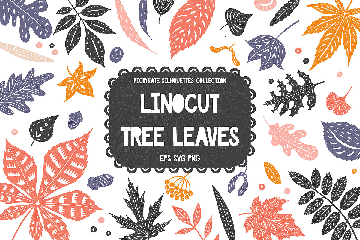 Linocut Tree Leaves Collection, a Graphic by PicByKate (Photo 1 of 8)