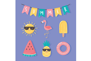 summer celebration icons, an Illustration by studiogstock