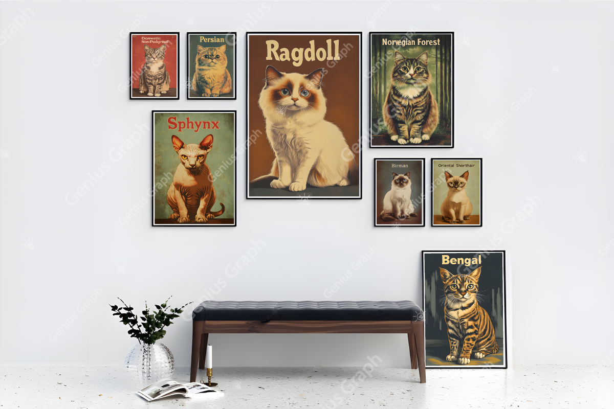 20 Types Of Cats Wall Art Poster Set, a Decorative Illustration by Genius Graph (Photo 2 of 3)