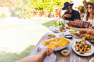 Summer BBQ gathering with friends en, a Photo by Dvoevnore photos