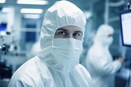 Scientist in Cleanroom Suit Working in a Modern Laboratory, an Abstract Photo by Natalia Klenova's Shop