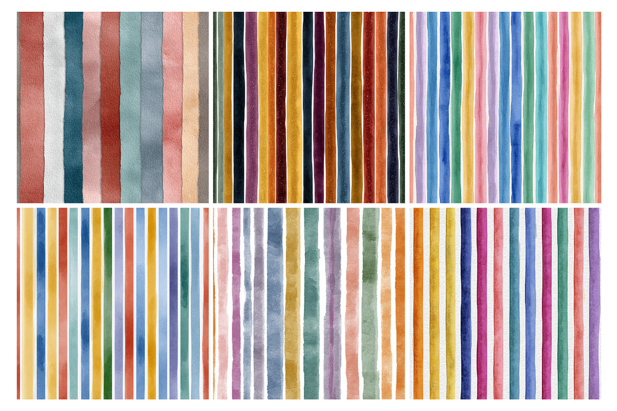 Watercolor Stripes Pattern Digital P, an Illustration by Daily.Designs (Photo 5 of 5)