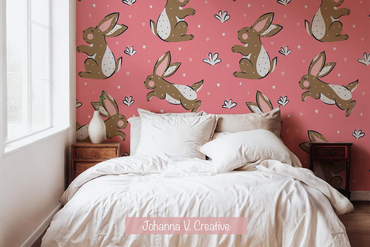 Whimsical Bunny Seamless Design, an Illustration by Johanna V. Creative (Photo 2 of 3)